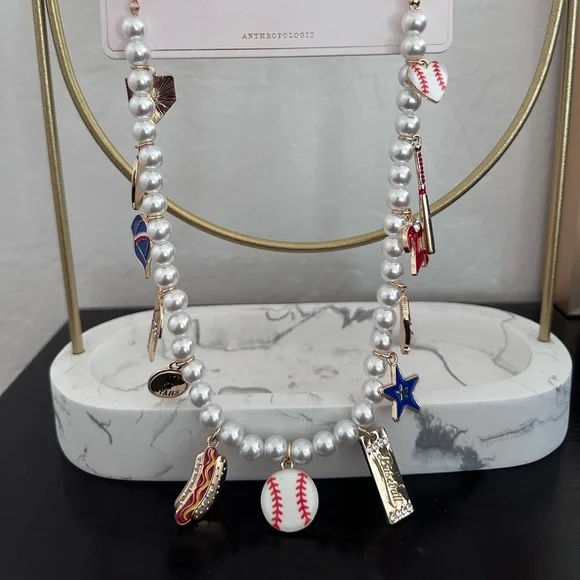 Anthropologie Icon Pearl Bag Charm Game Day Baseball NWT - Picture 6 of 7